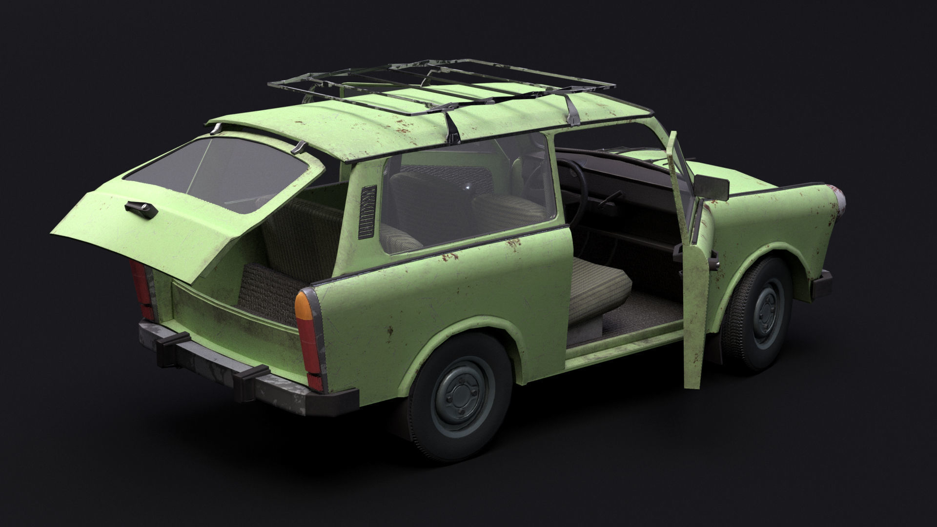 Trabant 601 Kombi 1965 Low-poly 3D model_11