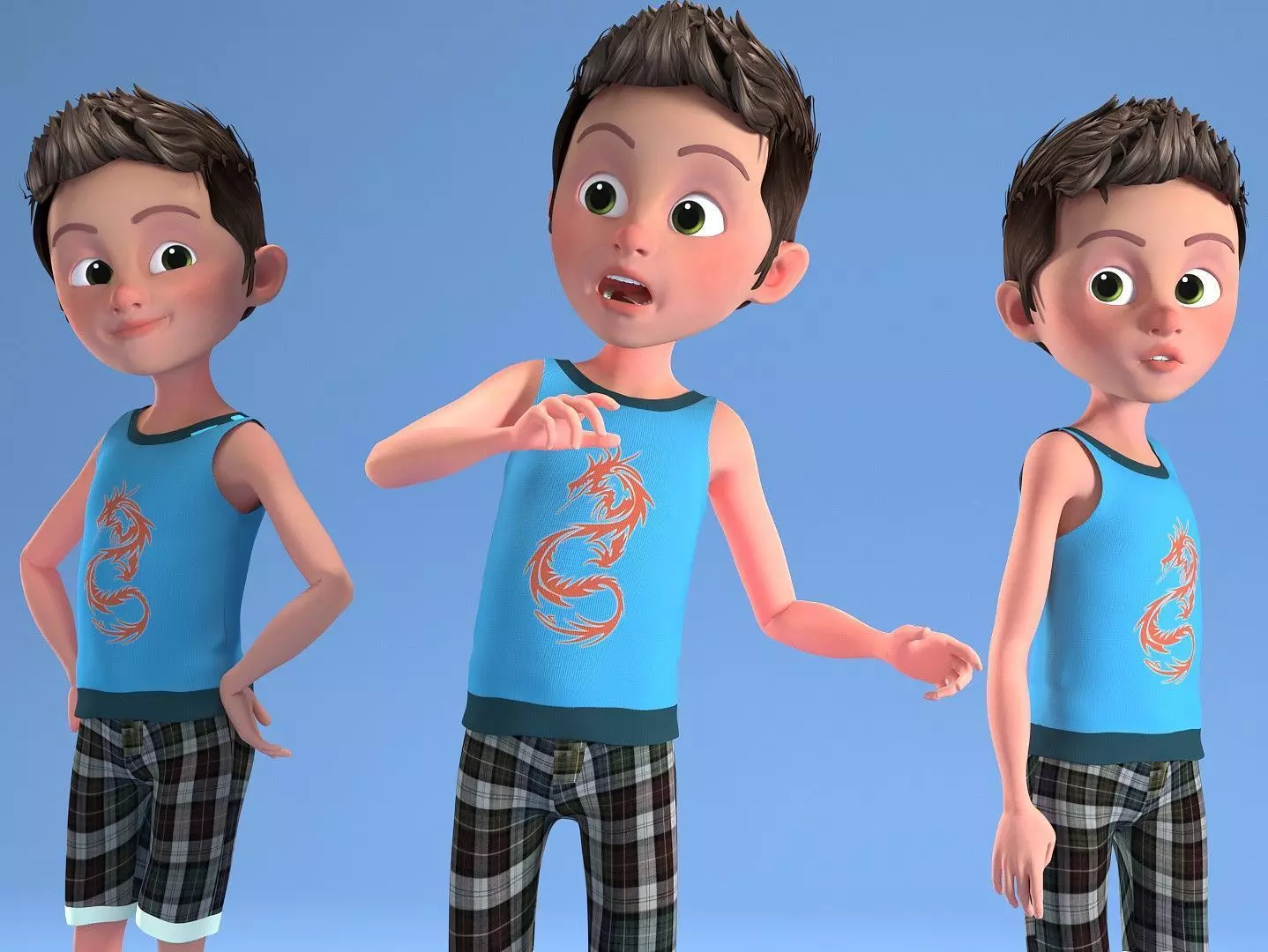 CARTOON CHILD 2 - boy rigged 3D model_0