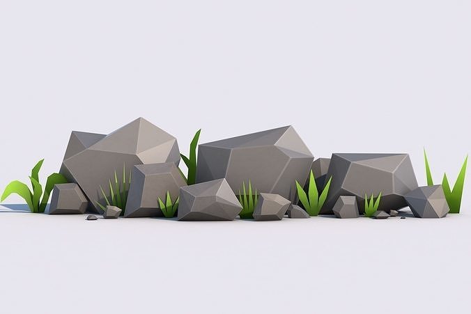 Grass and Stones Pack Low-poly 3D model
