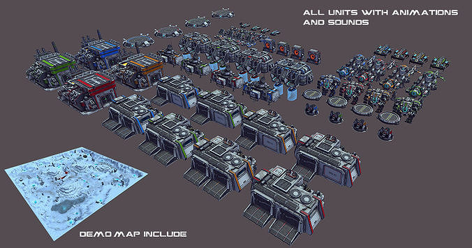 RTS Sci-Fi game assets v3 Low-poly 3D model
