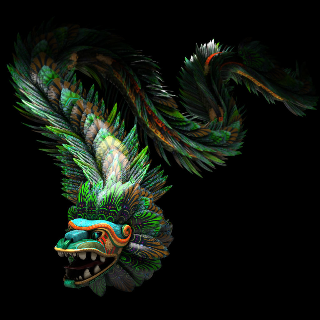 Quetzalcoatl aztec lion mask 3D model_7