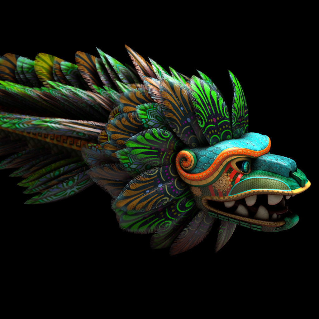 Quetzalcoatl aztec lion mask 3D model_5