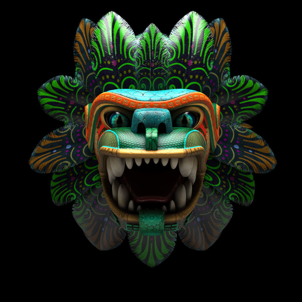 Quetzalcoatl aztec lion mask 3D model_1