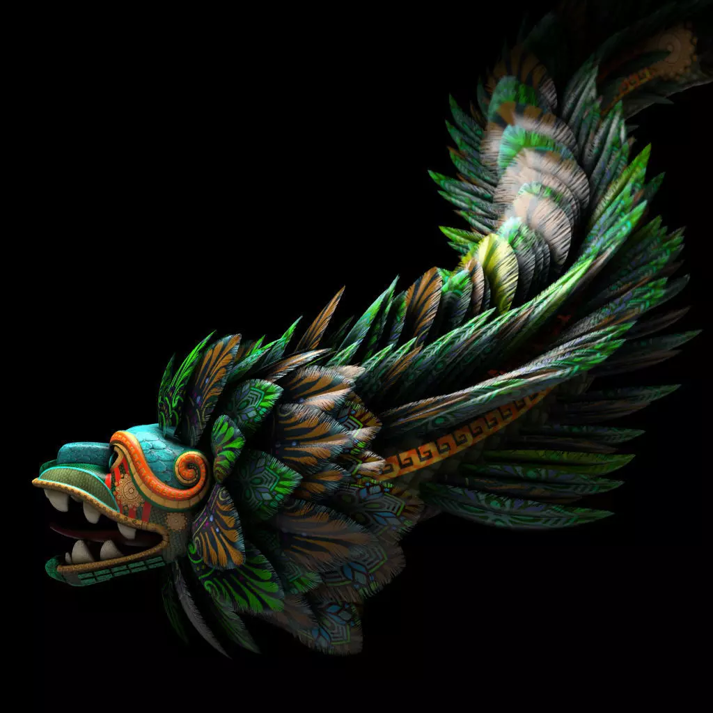 Quetzalcoatl aztec lion mask 3D model_0