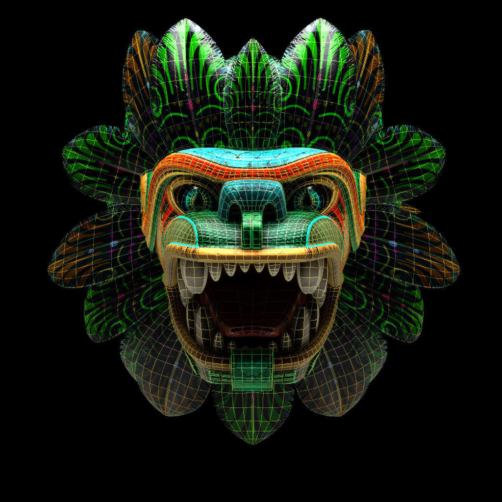 Quetzalcoatl aztec lion mask 3D model_2