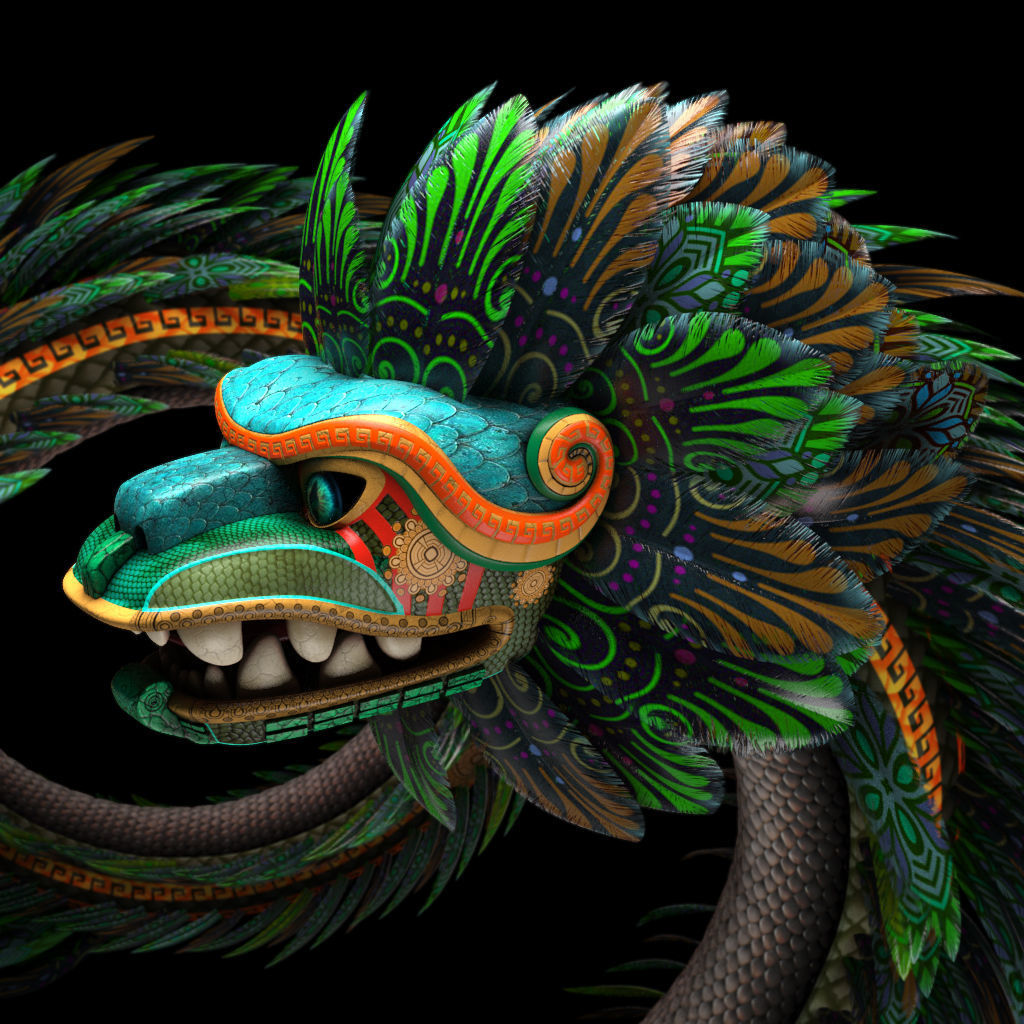Quetzalcoatl aztec lion mask 3D model_3
