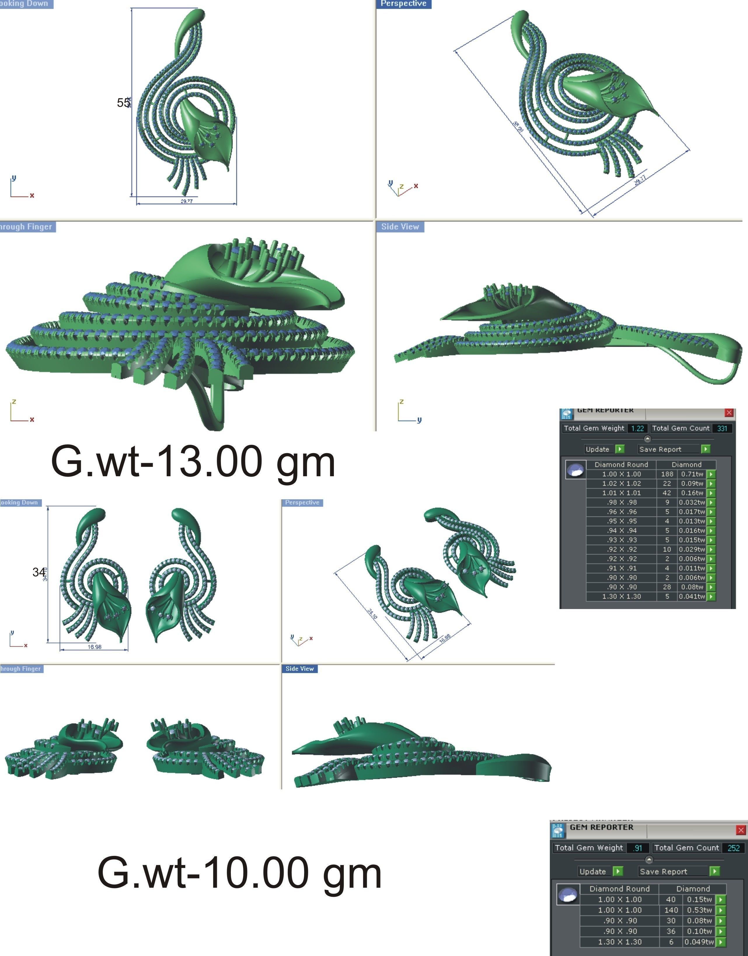 Women pendant earrings set 3dm stl render detail 3D print model 3D print model_15