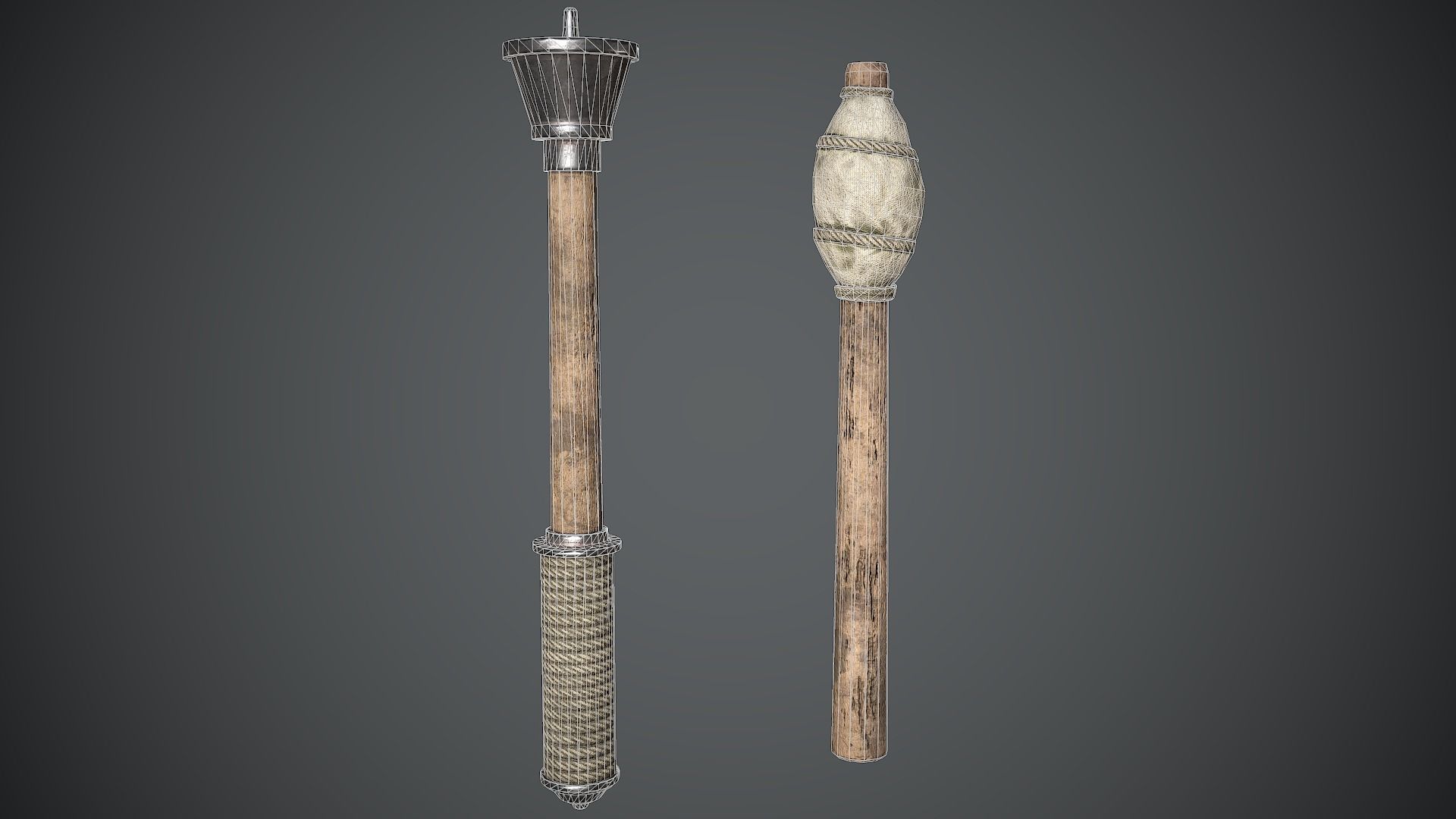 Torch Medieval Low-poly 3D model_6