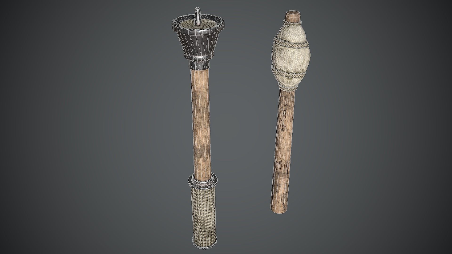 Torch Medieval Low-poly 3D model_4