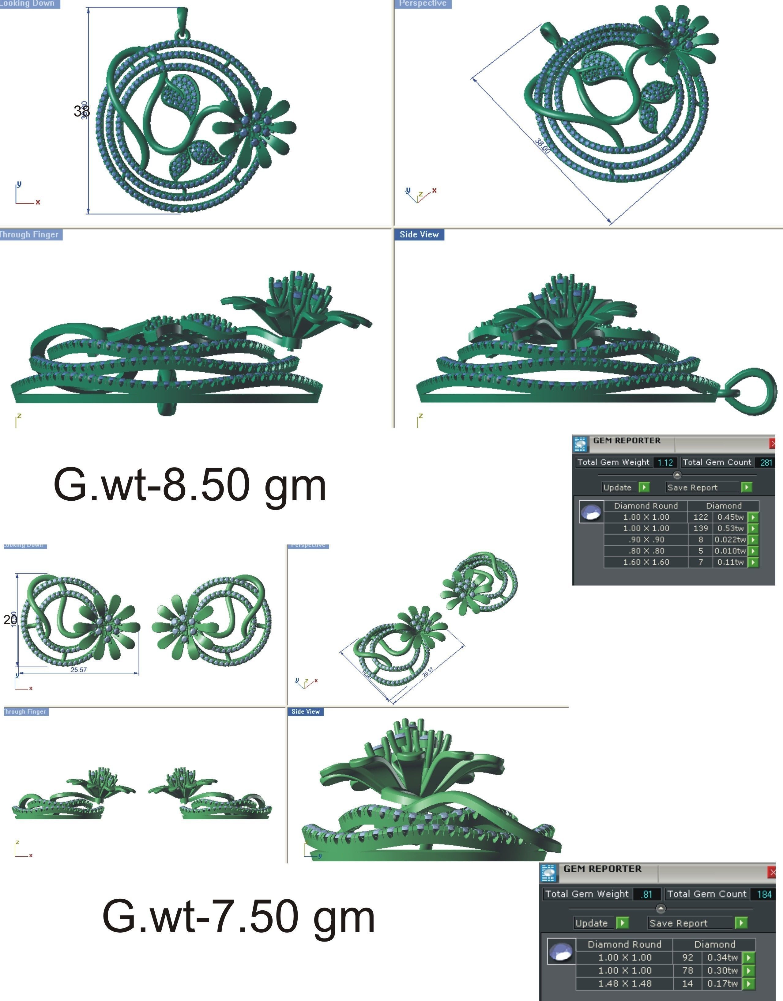 Women pendant earrings set 3dm stl render detail 3D print model 3D print model_8