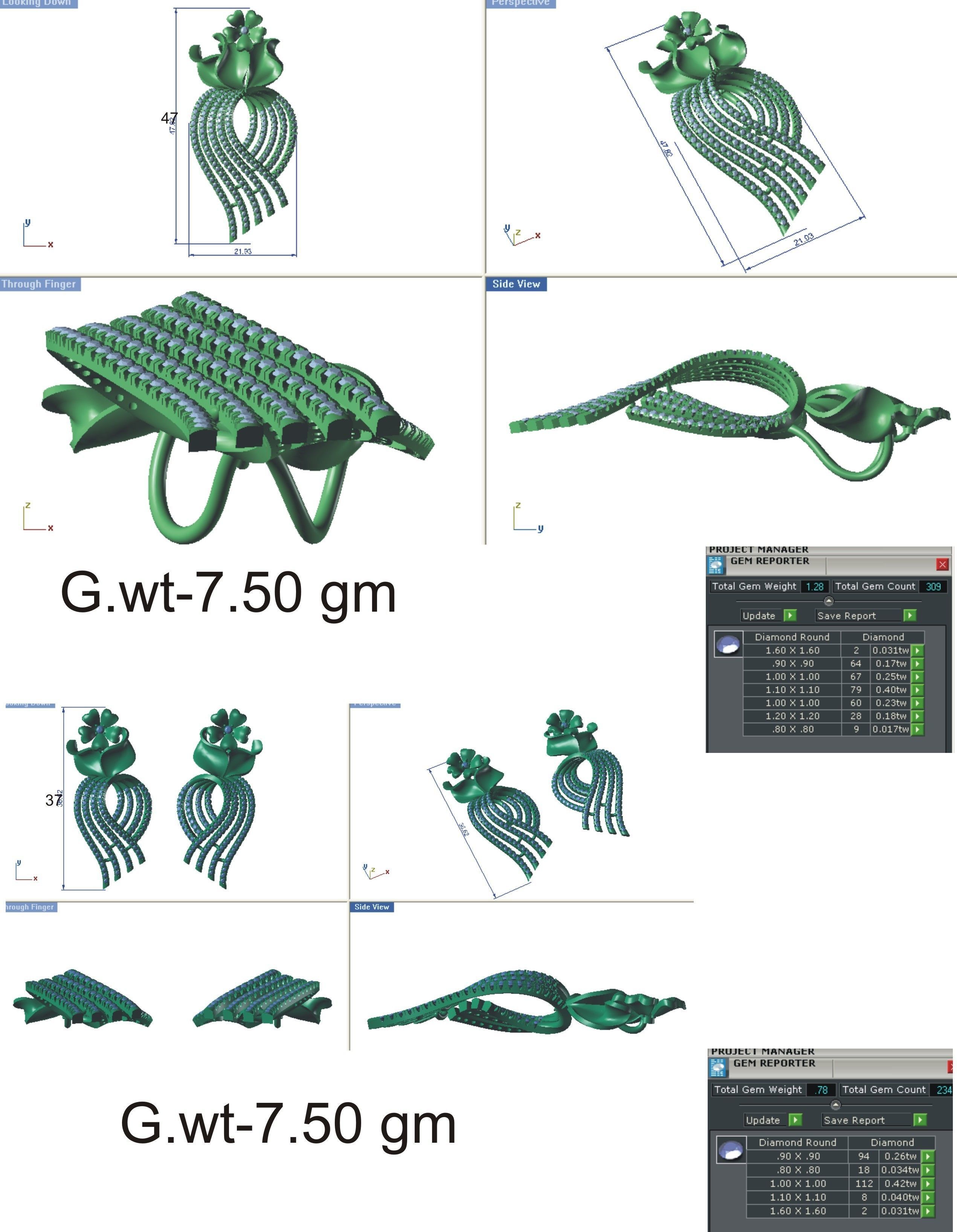 Women pendant earrings set 3dm stl render detail 3D print model 3D print model_12