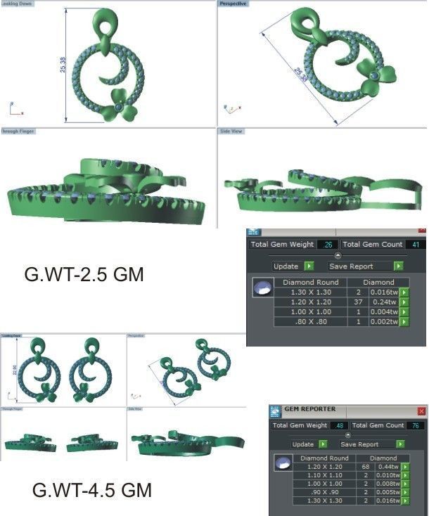 Women pendant earrings set 3dm stl render detail 3D print model 3D print model_8