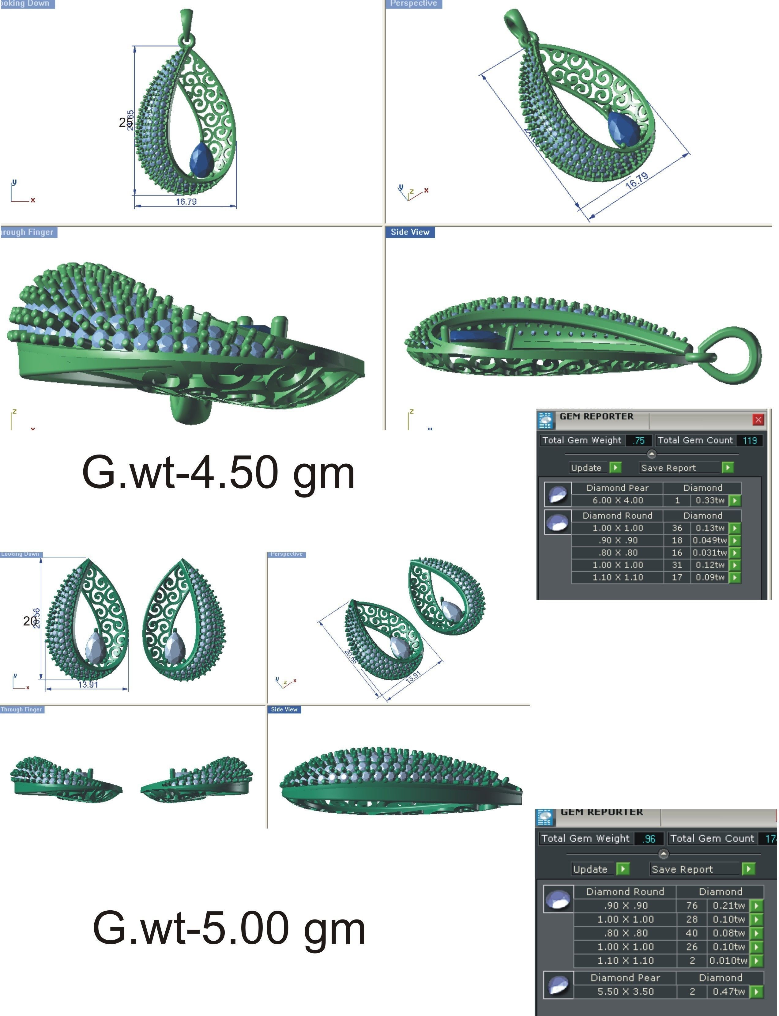 Women pendant earrings set 3dm stl render detail 3D print model 3D print model_10