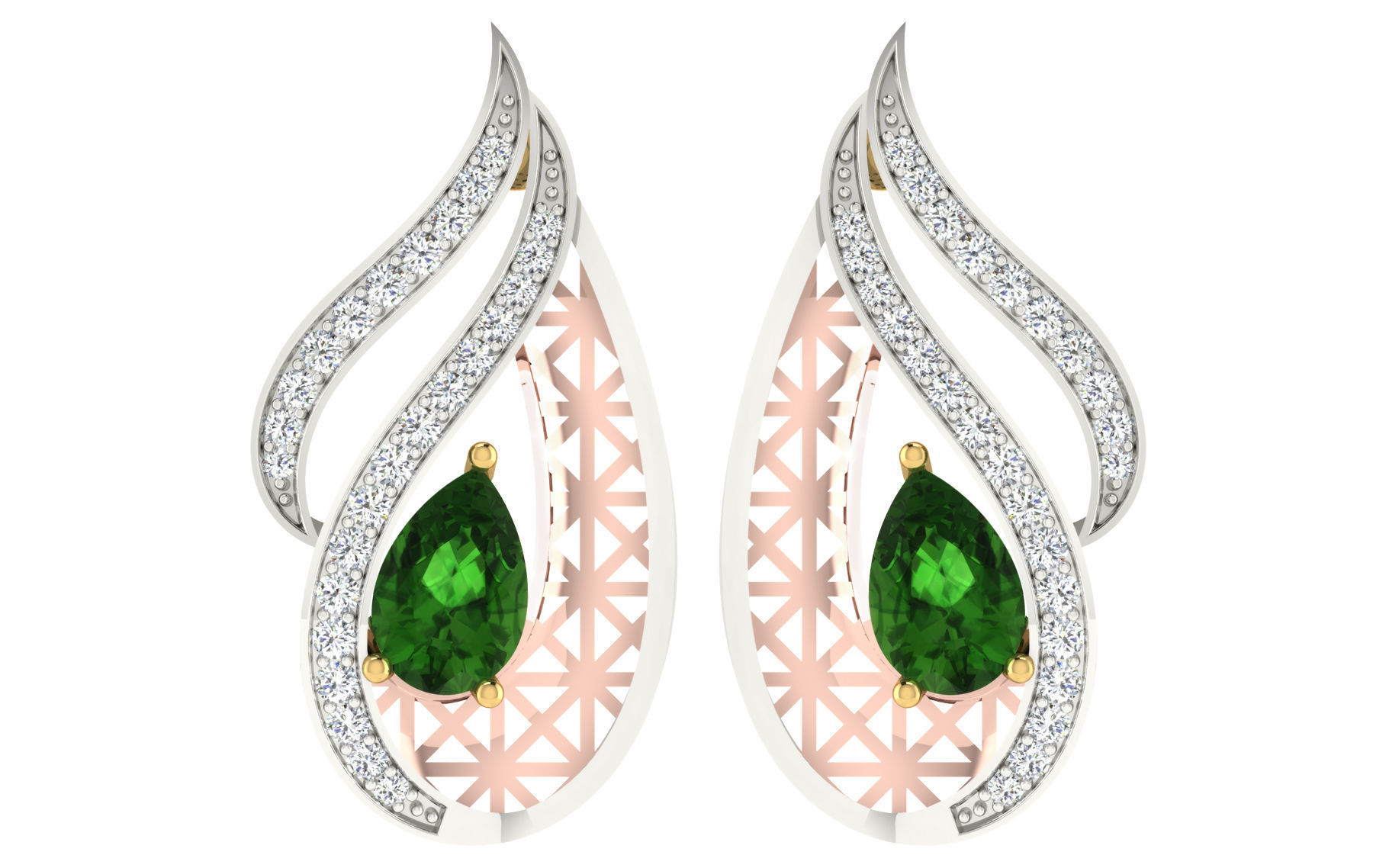 Women pendant earrings set 3dm stl render detail 3D print model 3D print model_3