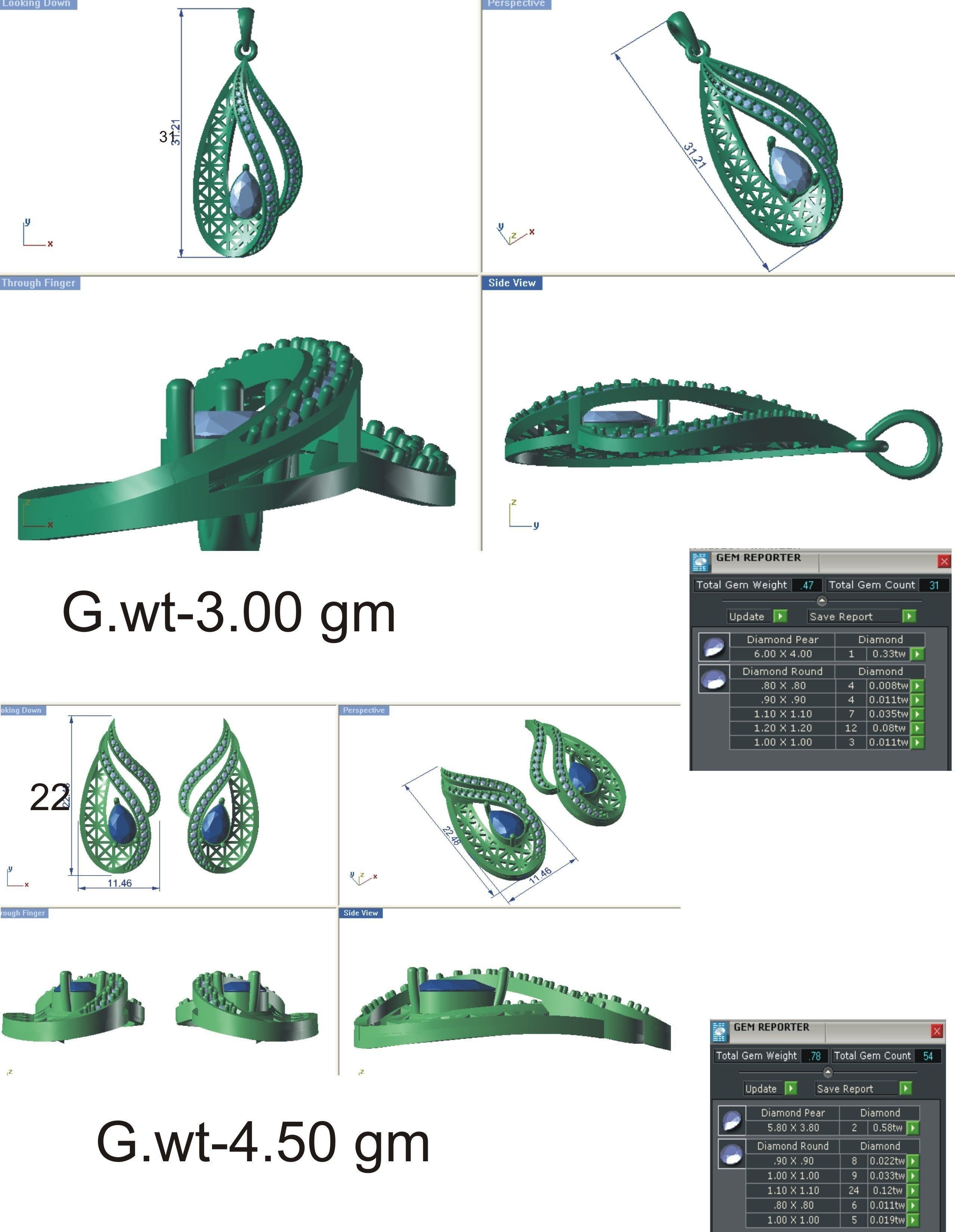 Women pendant earrings set 3dm stl render detail 3D print model 3D print model_8