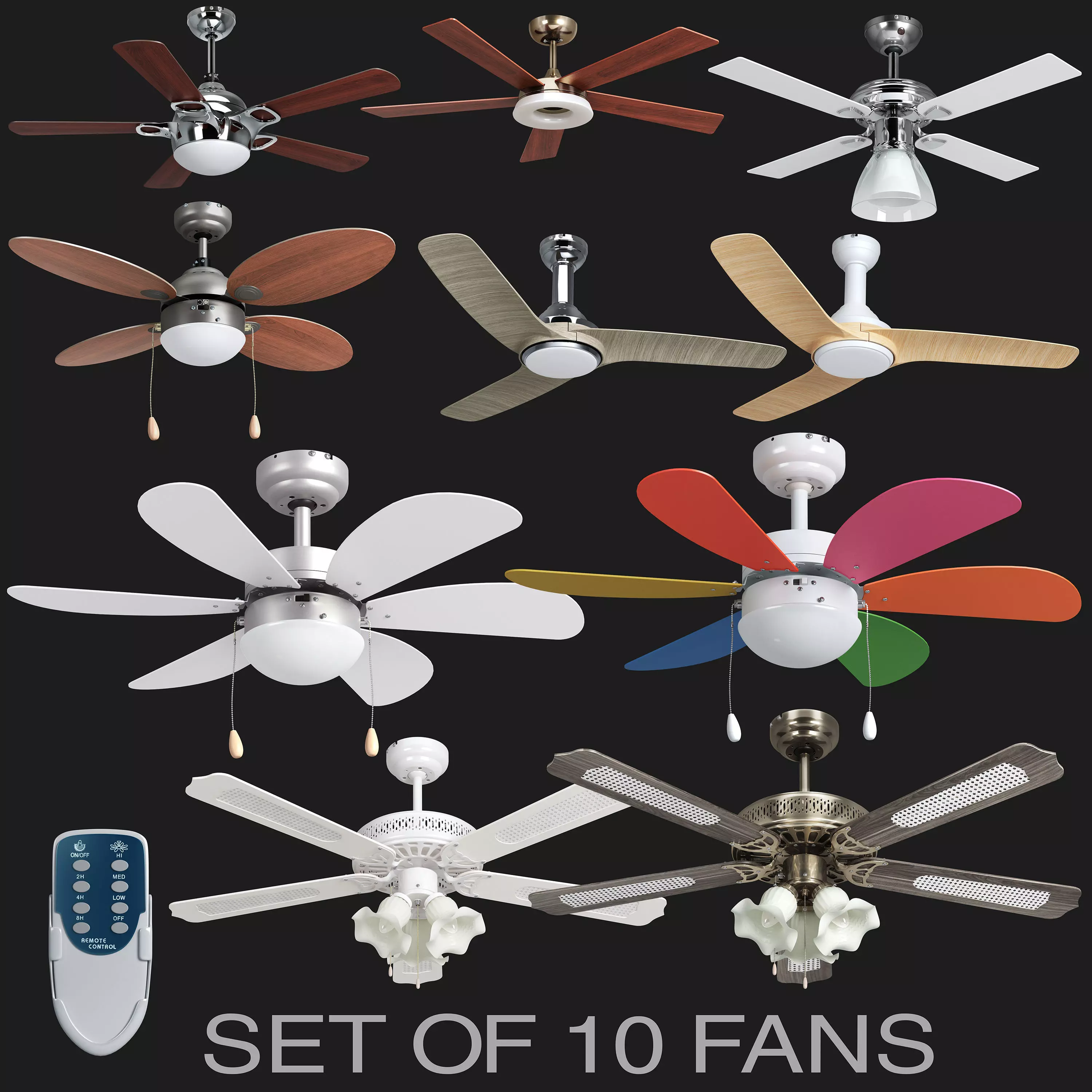 SET OF 10 FANS 3D model_0
