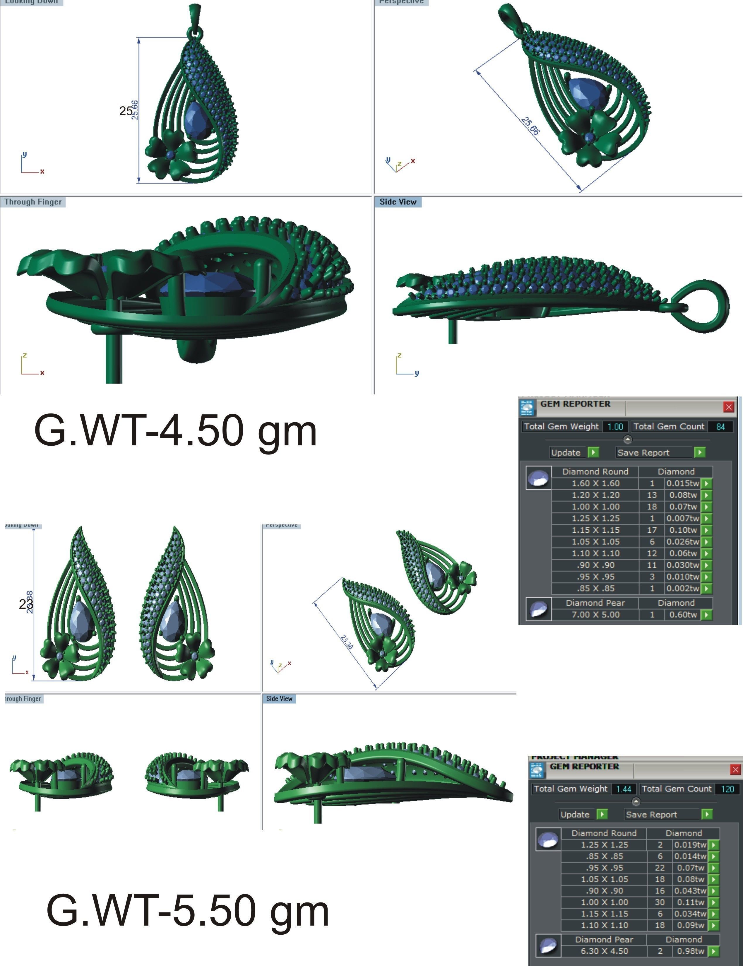 Women pendant earrings set 3dm stl render detail 3D print model 3D print model_9