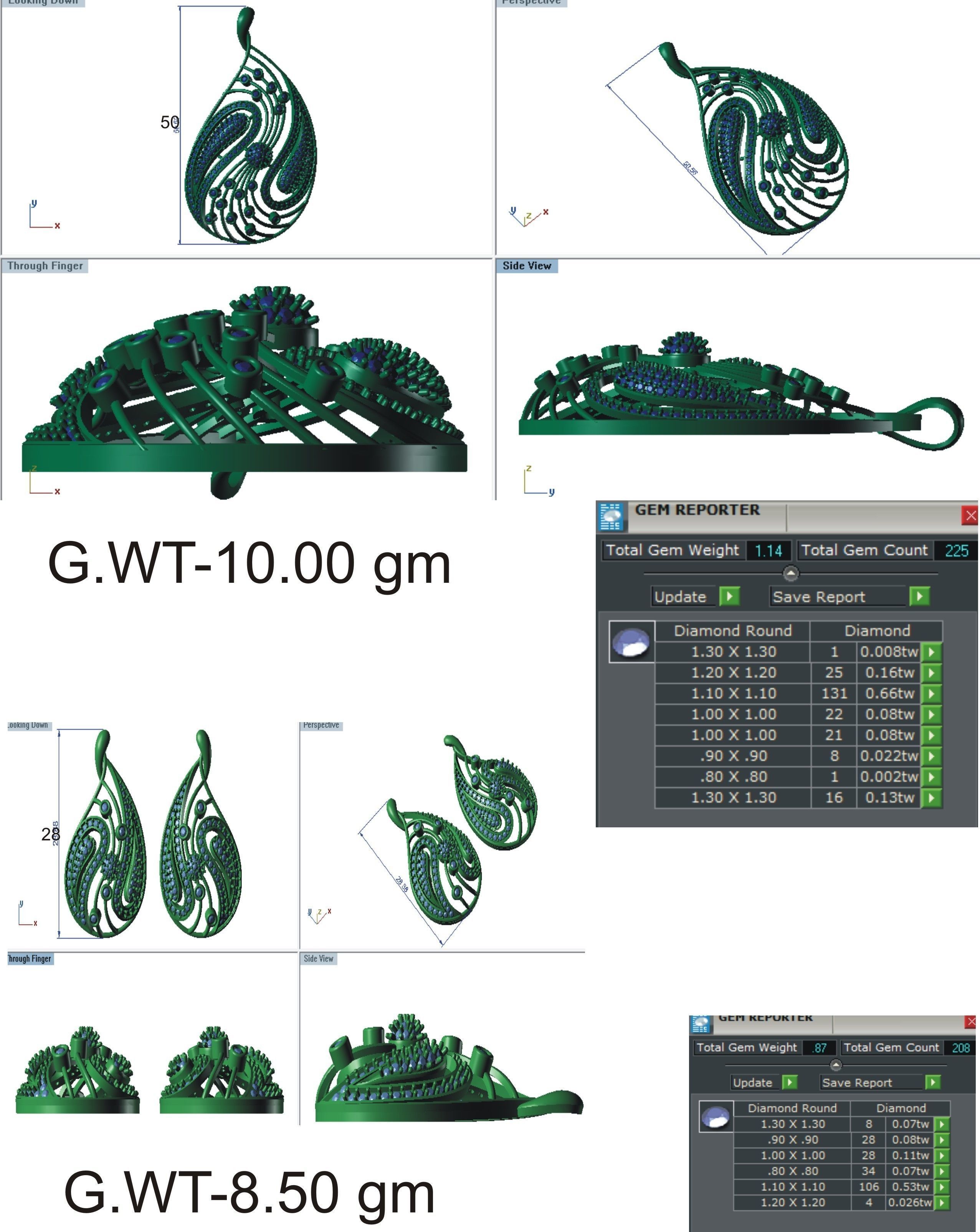 Women pendant earrings set 3dm stl render detail 3D print model 3D print model_8