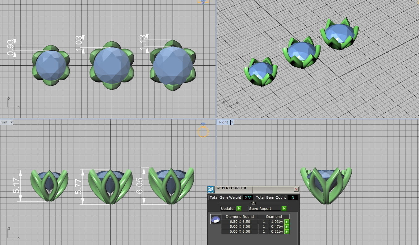 Lotus design  Heads Set for 6 STONE TYPE  3D print model_9