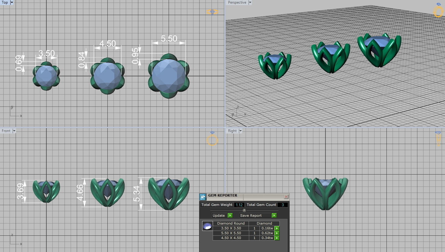 Lotus design  Heads Set for 6 STONE TYPE  3D print model_6