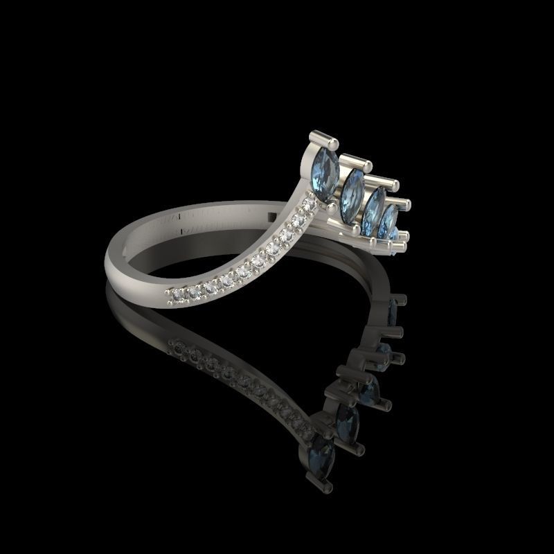 Women Ring with gems and diamonds 3dm stl 3D print model 3D print model_5