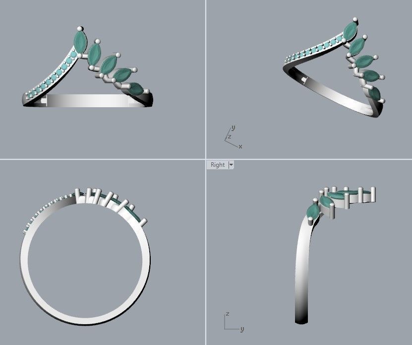 Women Ring with gems and diamonds 3dm stl 3D print model 3D print model_15