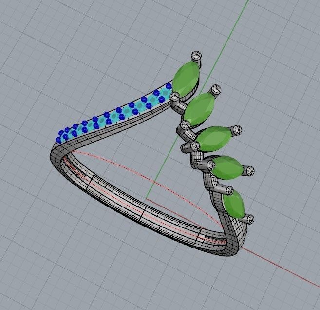 Women Ring with gems and diamonds 3dm stl 3D print model 3D print model_19