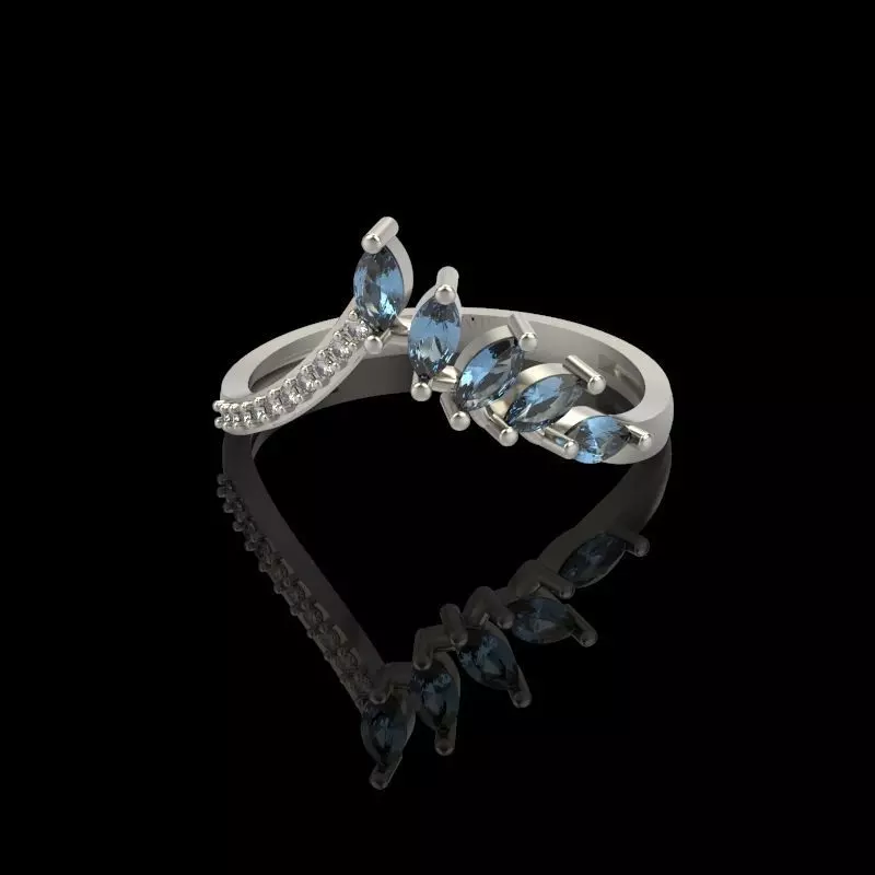 Women Ring with gems and diamonds 3dm stl 3D print model 3D print model_0