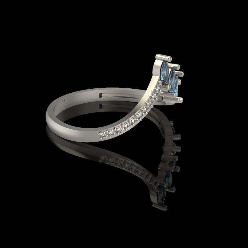Women Ring with gems and diamonds 3dm stl 3D print model 3D print model_7