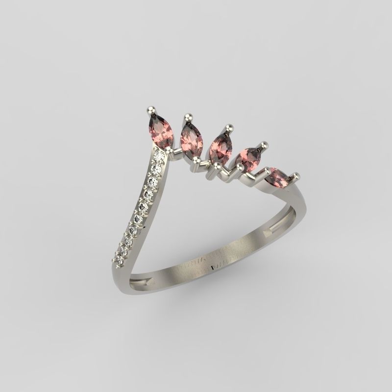 Women Ring with gems and diamonds 3dm stl 3D print model 3D print model_13