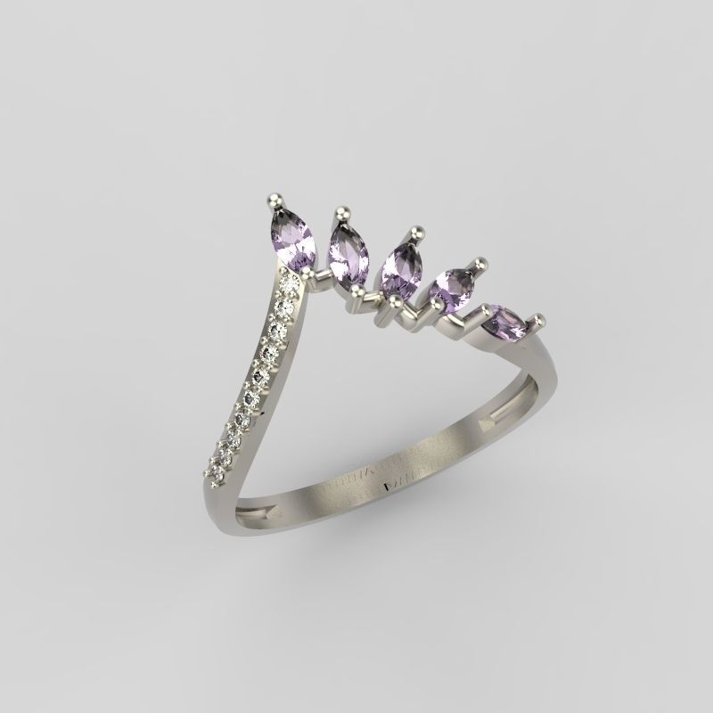 Women Ring with gems and diamonds 3dm stl 3D print model 3D print model_11