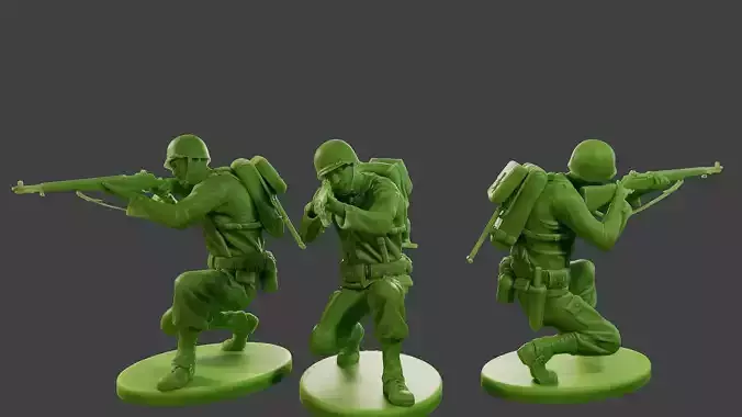 American soldier ww2 Shoot crouched A1 3D print model
