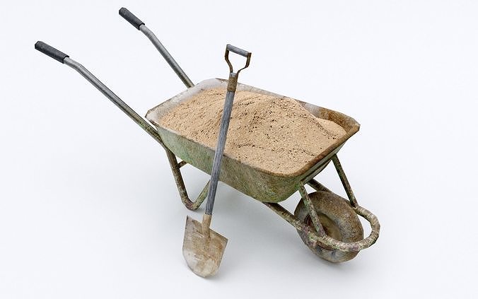 Wheelbarrow with Sand Low-poly 3D model