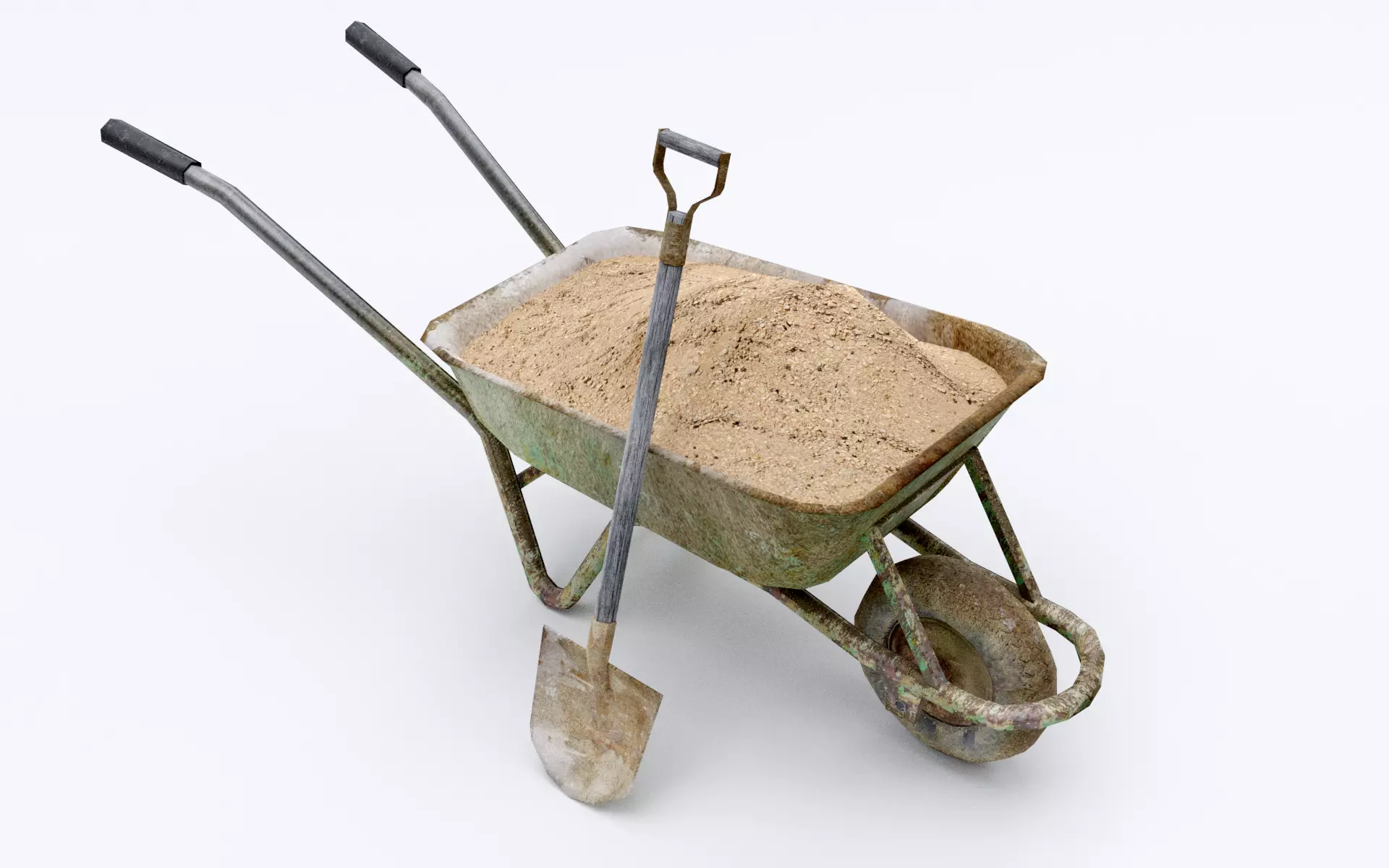 Wheelbarrow with Sand Low-poly 3D model_0