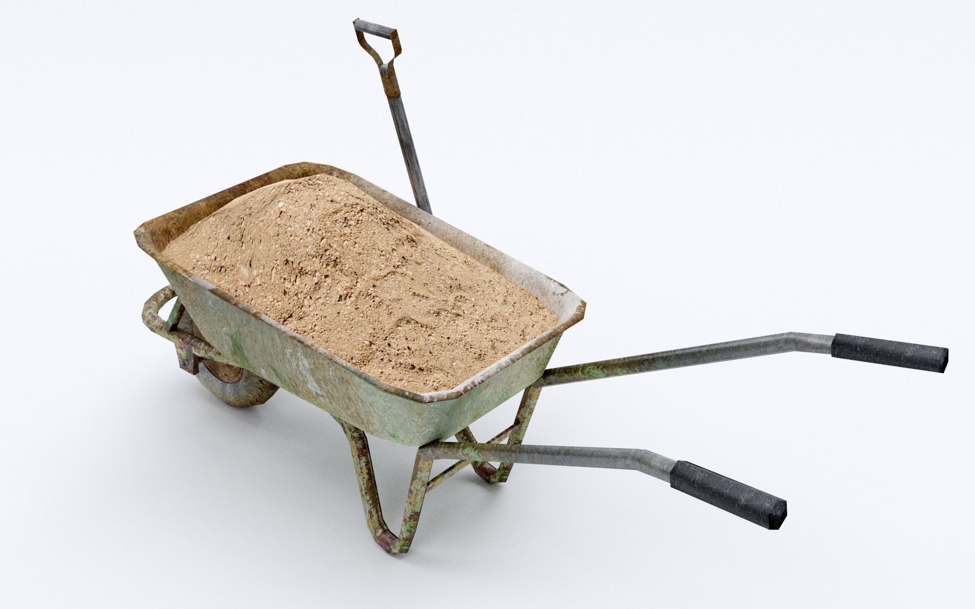 Wheelbarrow with Sand Low-poly 3D model_2