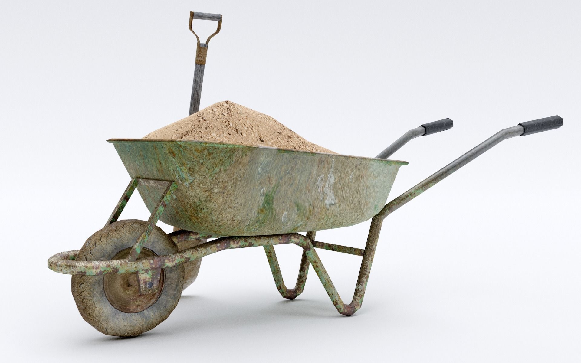 Wheelbarrow with Sand Low-poly 3D model_3
