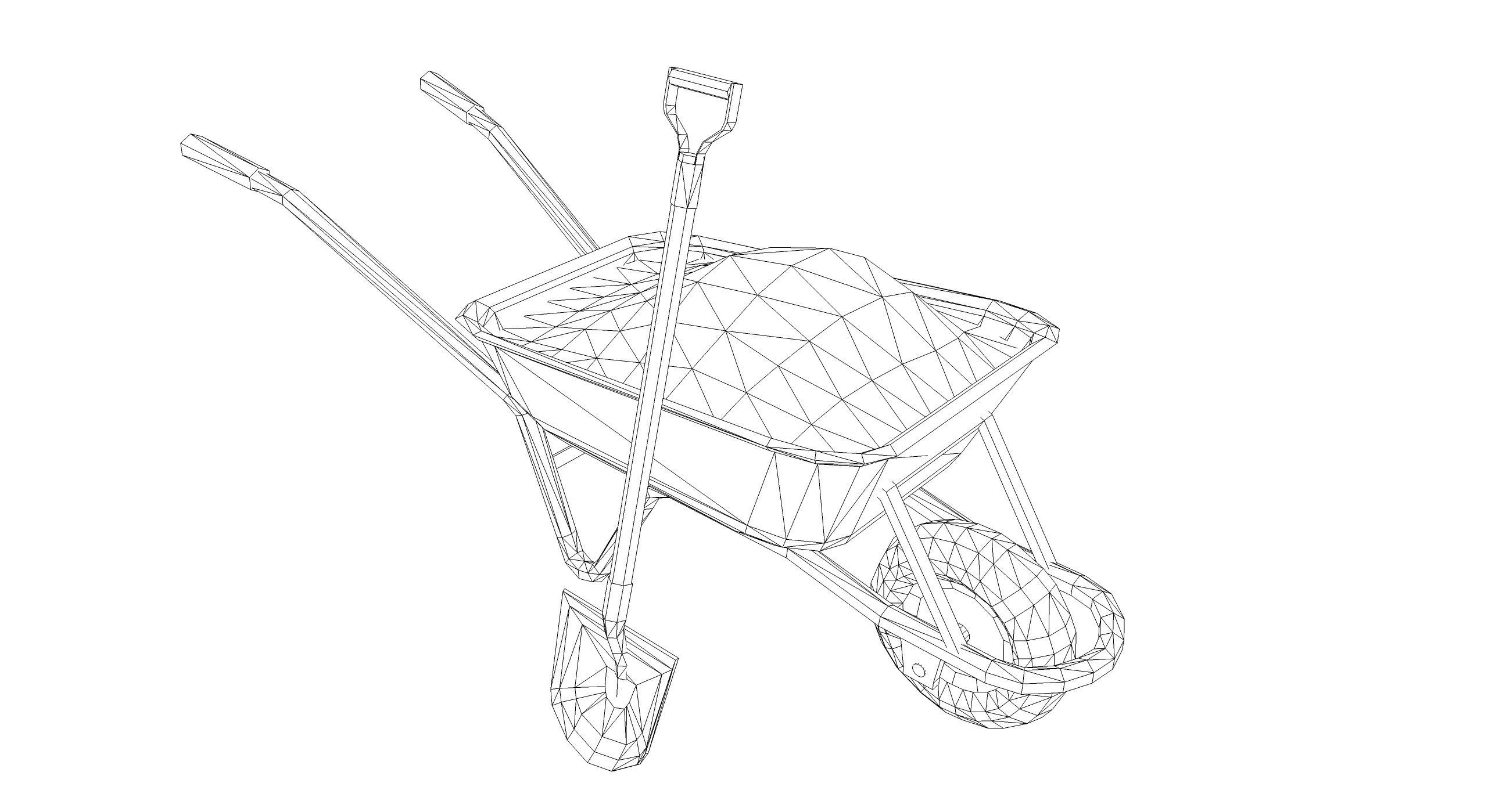 Wheelbarrow with Sand Low-poly 3D model_4
