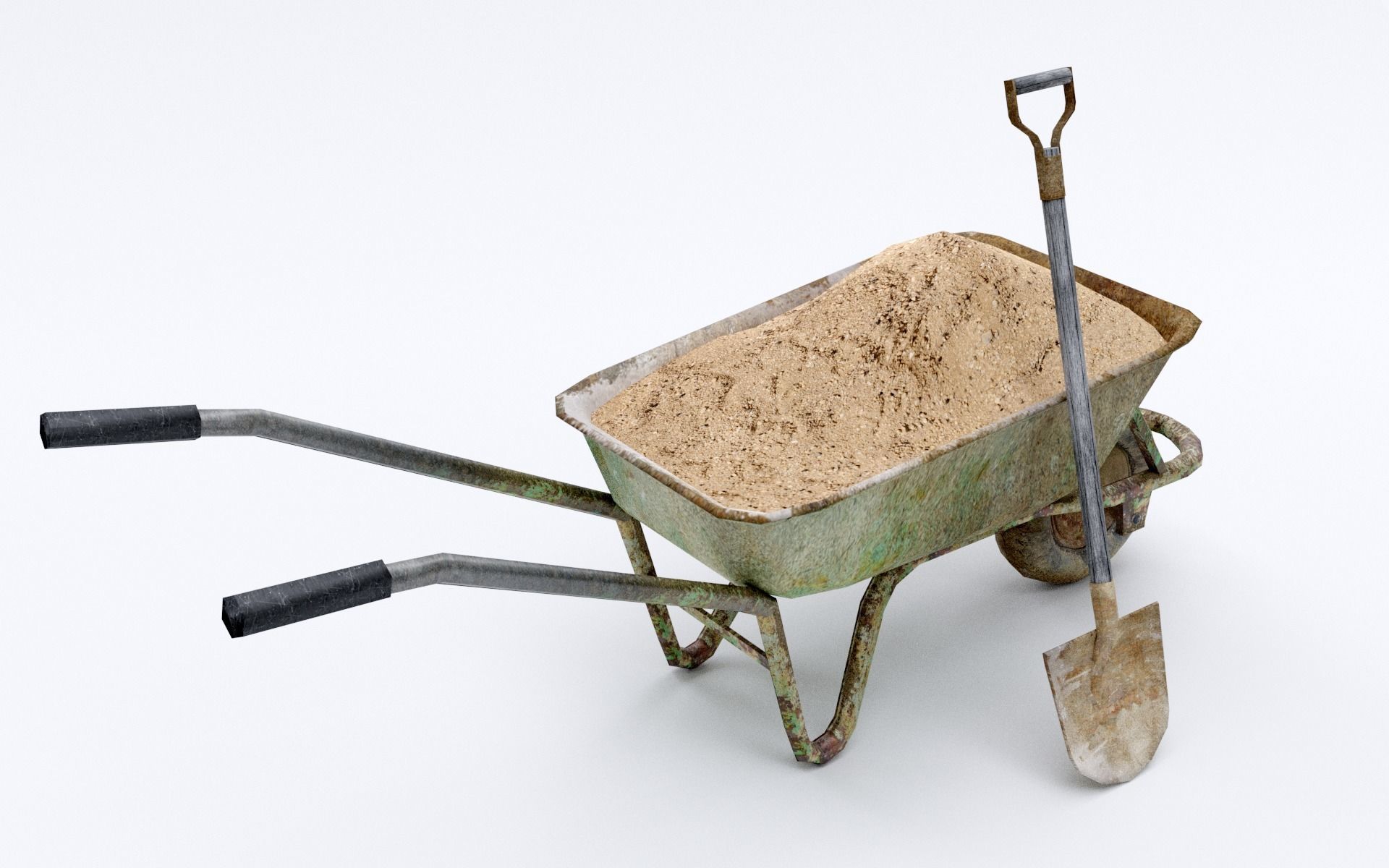 Wheelbarrow with Sand Low-poly 3D model_1