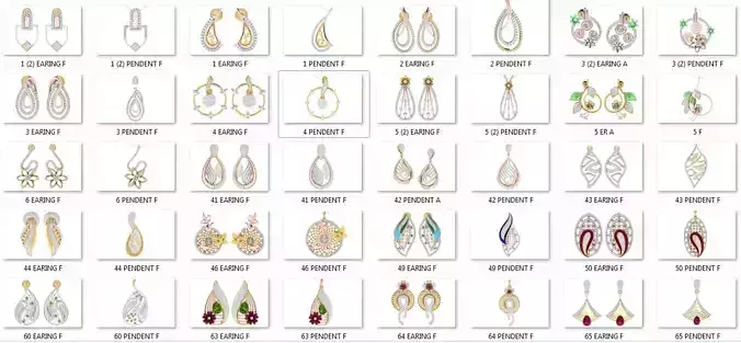 37 women pendant earrings set 3dm stl render detail  3D Model Collection