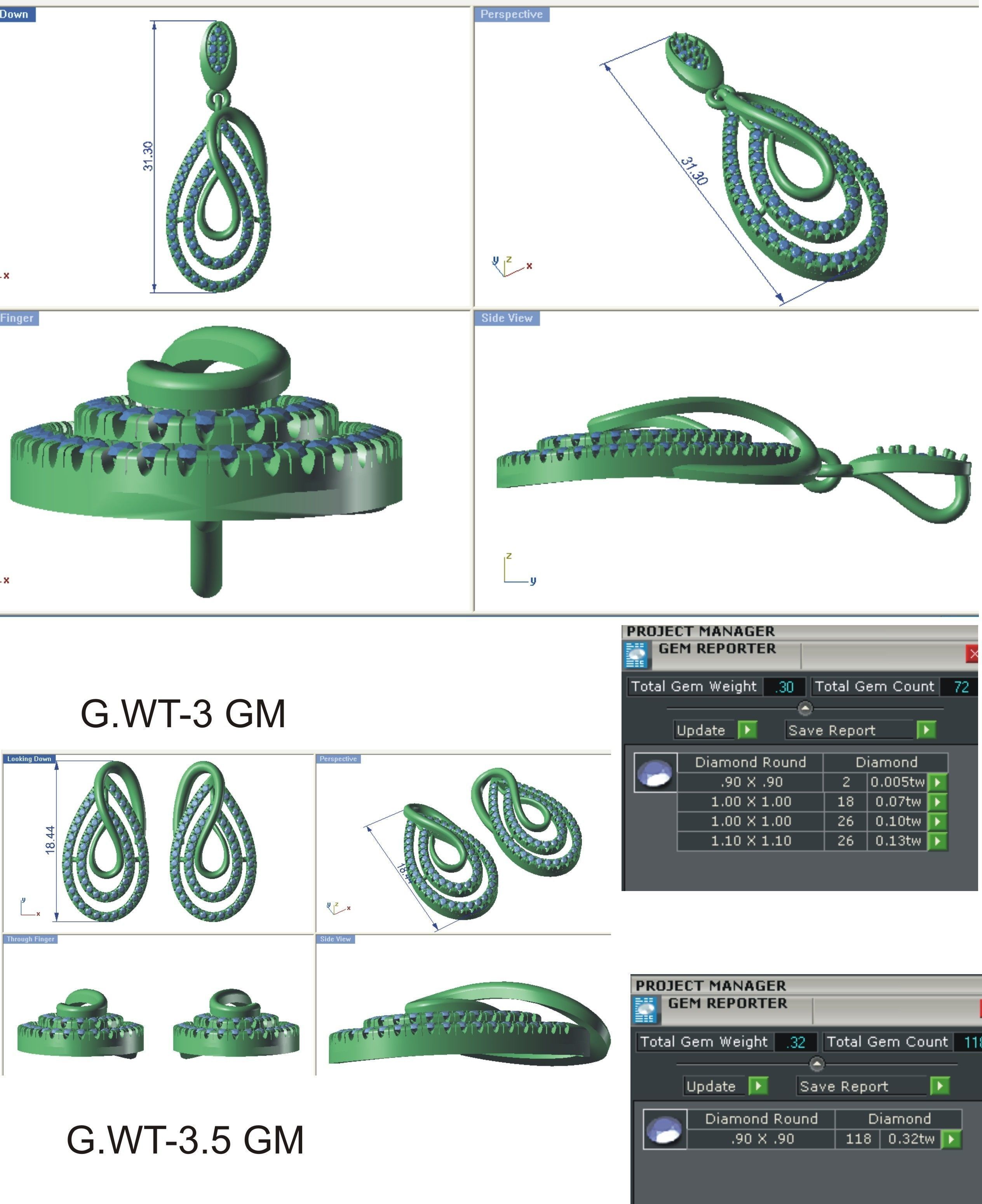 37 women pendant earrings set 3dm stl render detail 3D Model Collection_81