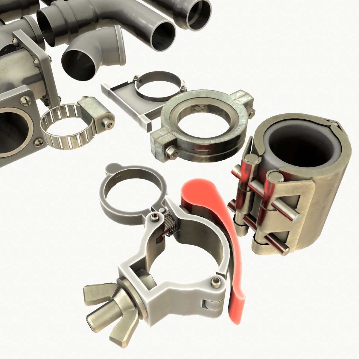 Pipe and Pipe Clamp Pack 3D model_6