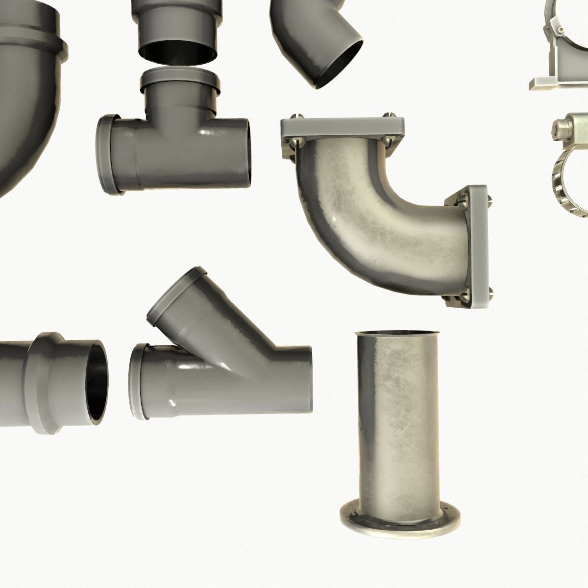 Pipe and Pipe Clamp Pack 3D model_7