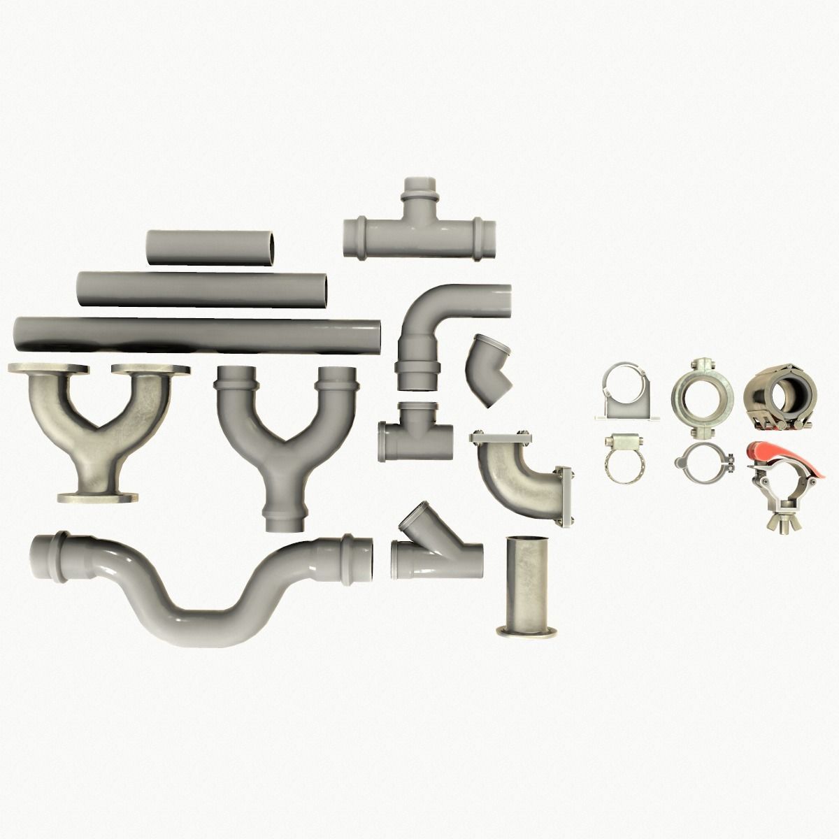 Pipe and Pipe Clamp Pack 3D model_4