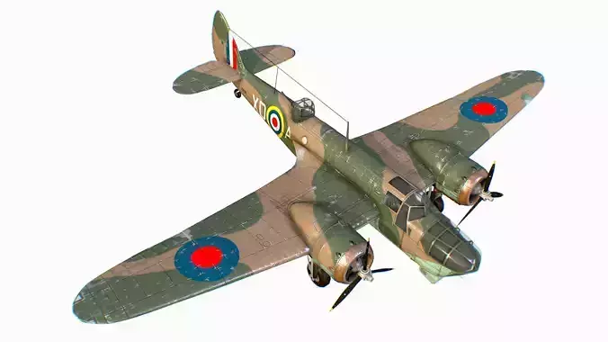 British Light Bomber Bristol Blenheim Mk IV Low-poly 3D model
