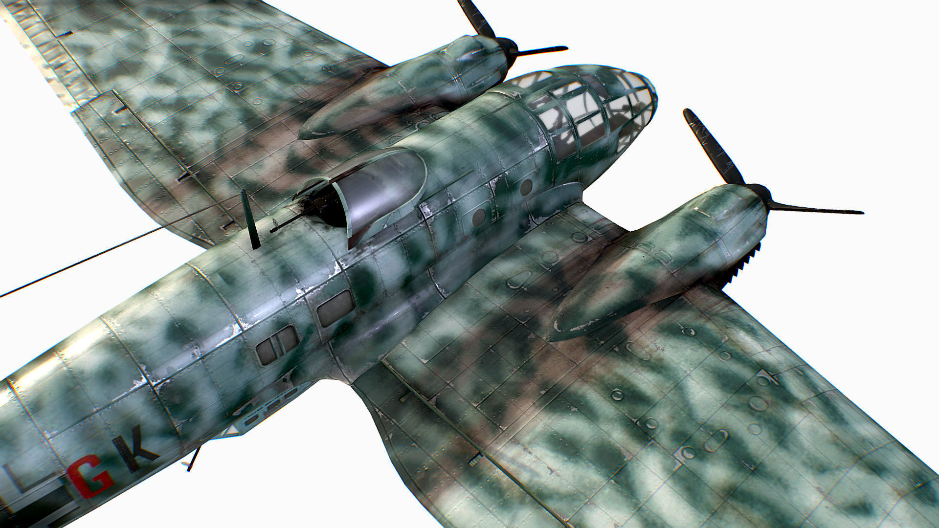 German medium bomber Heinkel He 111 series Low-poly 3D model_30