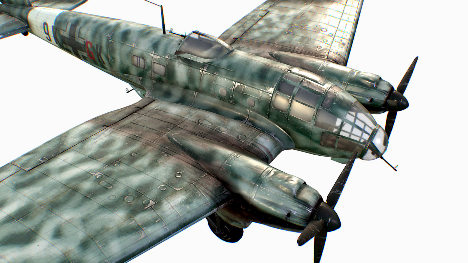 German medium bomber Heinkel He 111 series Low-poly 3D model_29