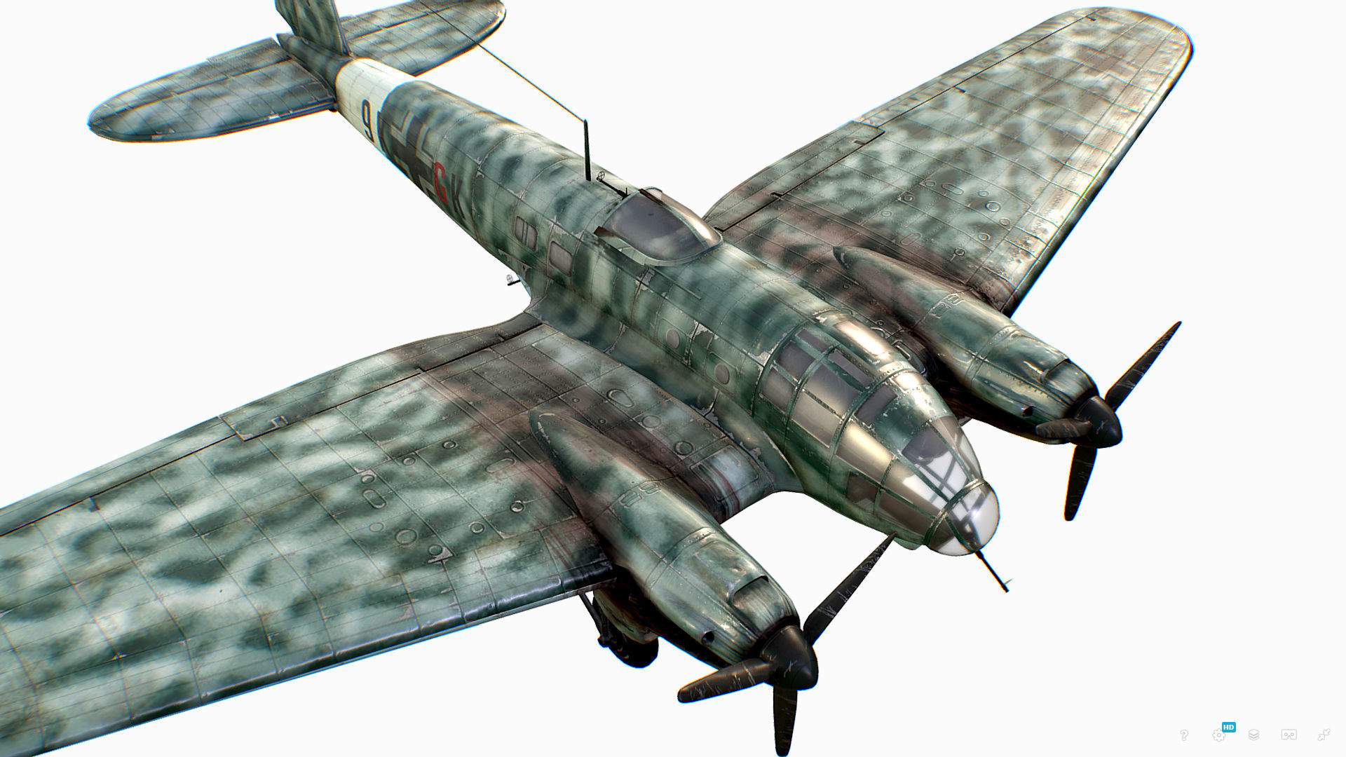 German medium bomber Heinkel He 111 series Low-poly 3D model_44