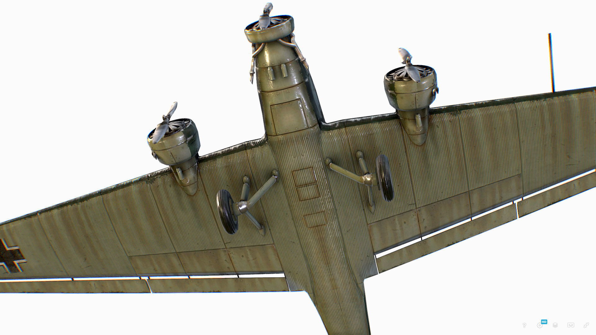 German transport aircraft Junkers Tante Ju 52 Low-poly 3D model_12