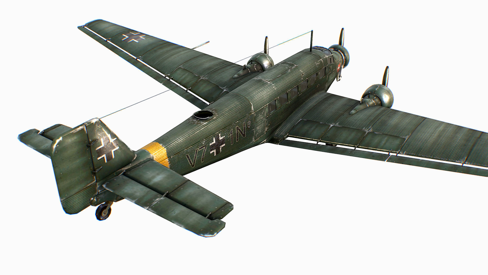 German transport aircraft Junkers Tante Ju 52 Low-poly 3D model_5