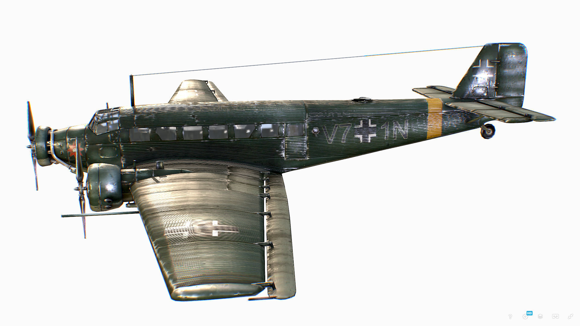 German transport aircraft Junkers Tante Ju 52 Low-poly 3D model_3